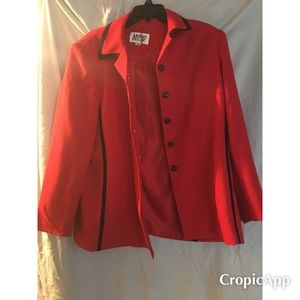 Red blazer and skirt dress suit